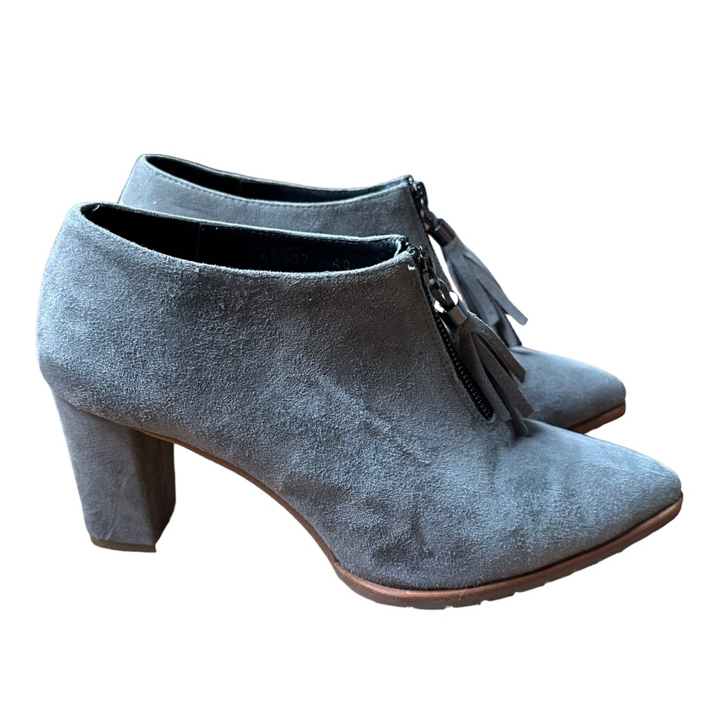 All Black Shoes Women's  Grey Suede Ankle Tassel Zip  Booties Size: 40 (9.5)